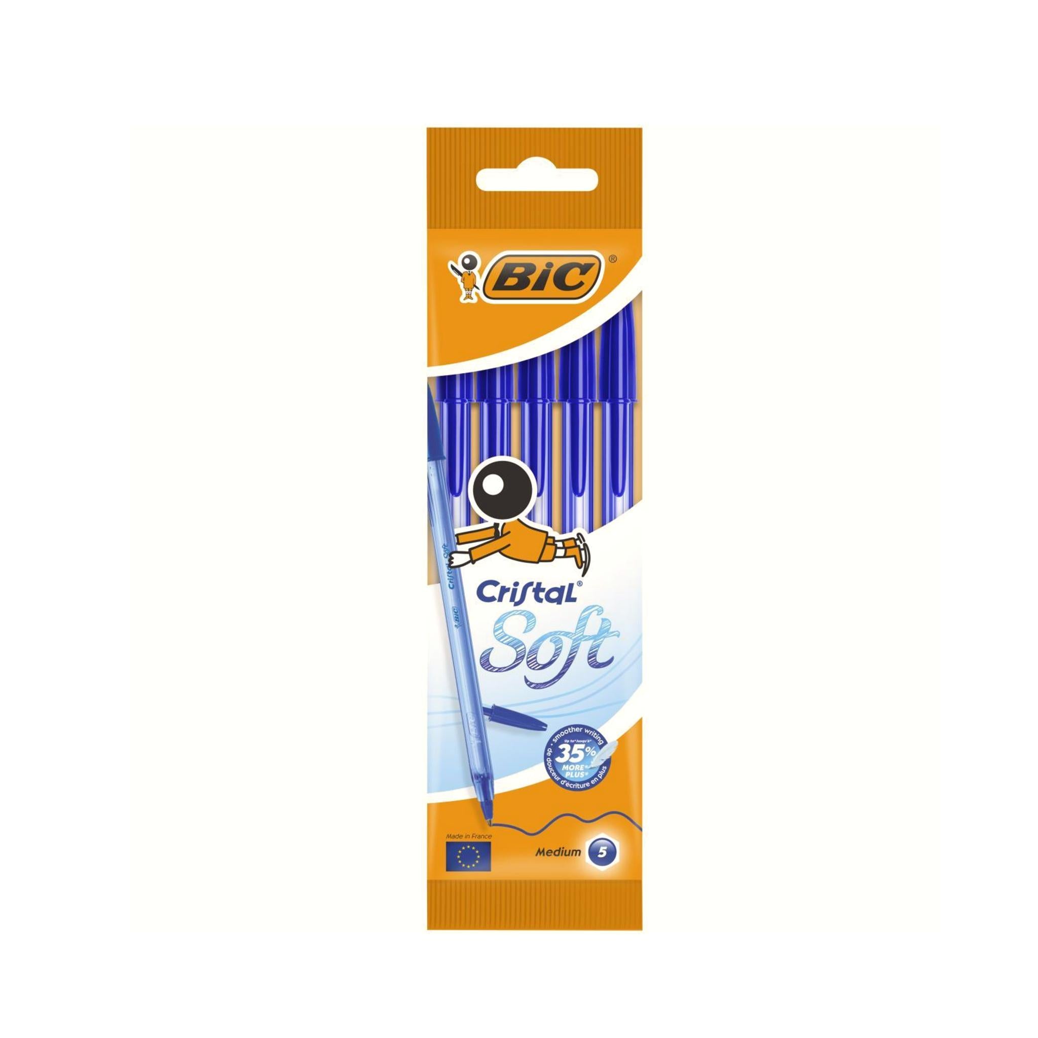 Stylos à bille - bleu medium 1.2 mm - Cristal Soft - 5 pièces - BIC