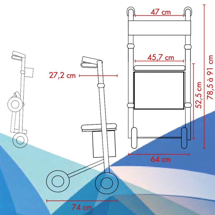 Rollator sur 4 roues alu pliant - Euromédis