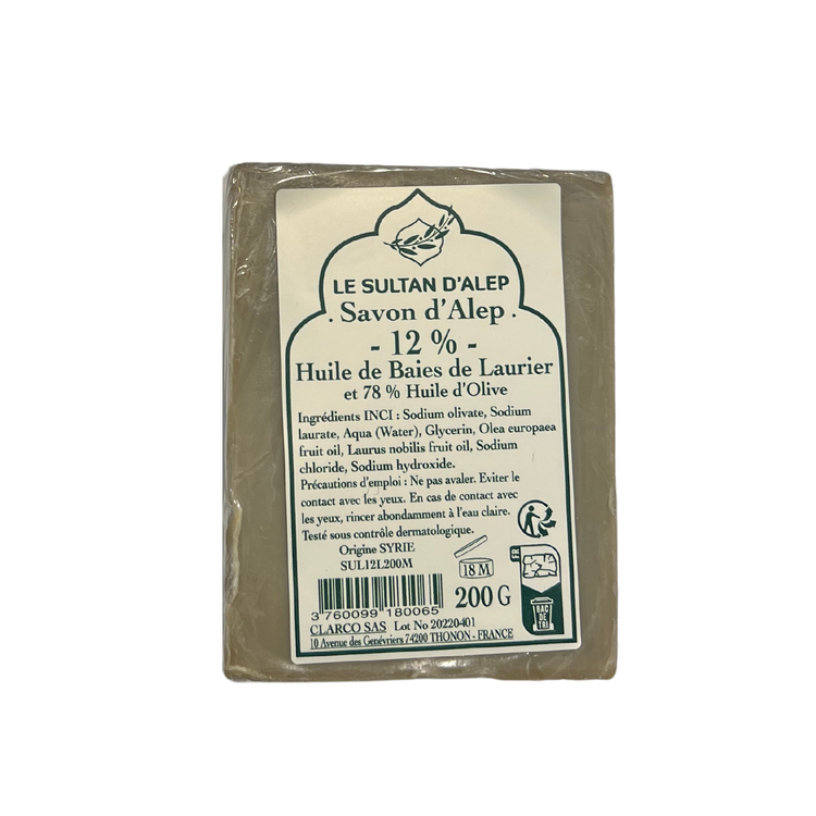 Savon d'Alep - 12% laurier et 78% huile d'olive - 200g