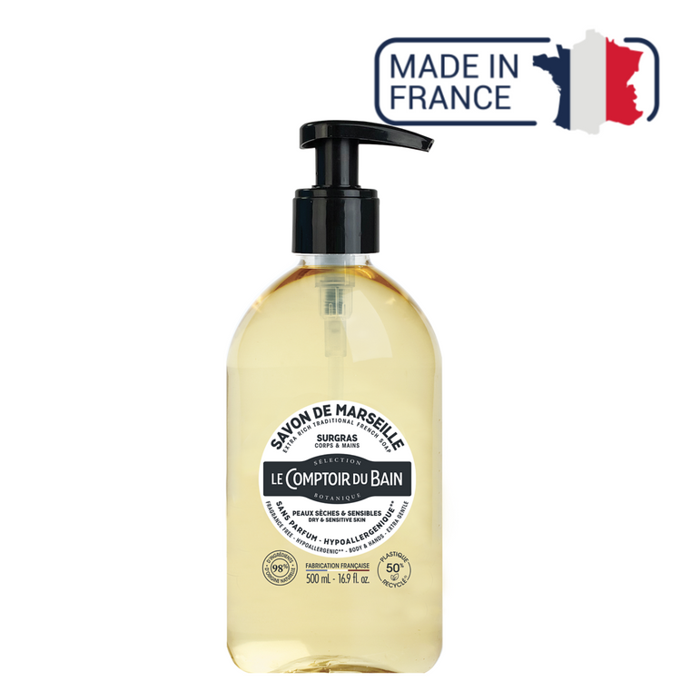 Savon de Marseille liquide Hypoallergénique - 500ml - Le Comptoir du Bain 